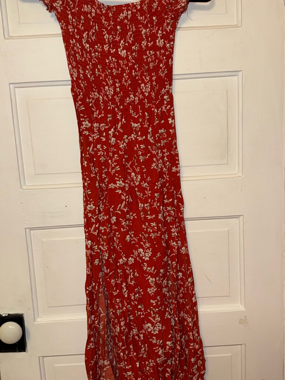 SHEIN Red Floral Maxi Dress with Smocked Bodice